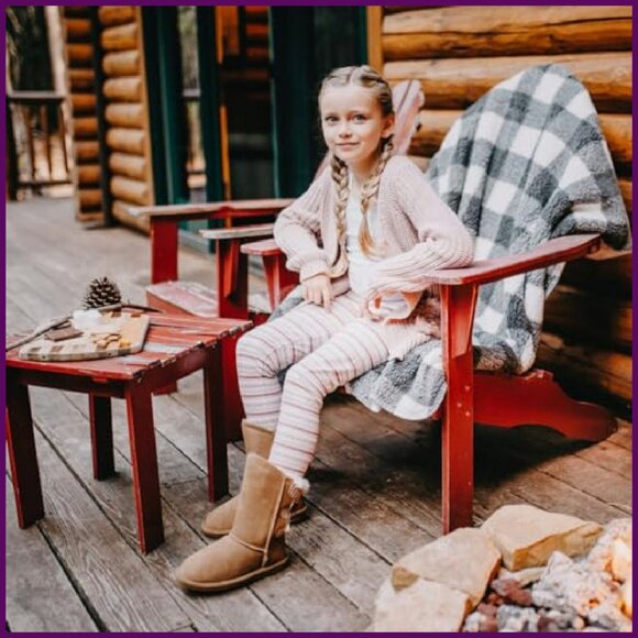 Youth Suede Slip-On Boots, Knit Back, Wool Lined, Winter Comfort - Picture 3 of 8